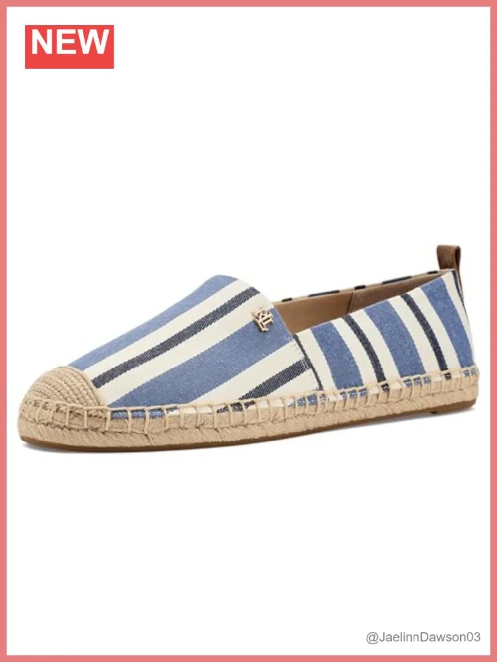 Striped Canvas Espadrille Flat Shoes with Jute Outsole - Low Top